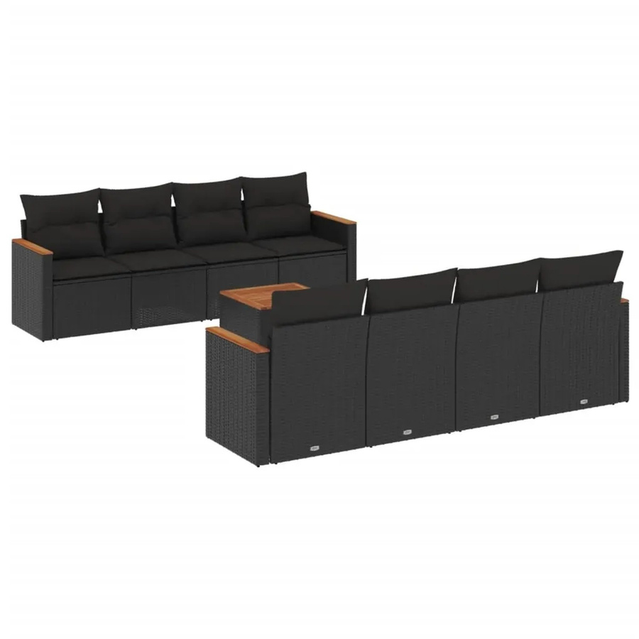 vidaXL 9-teilige Garten-Sofagarnitur aus Poly-Rattan und Akazienholz in Schwarz mit Kissen - Bild 2
