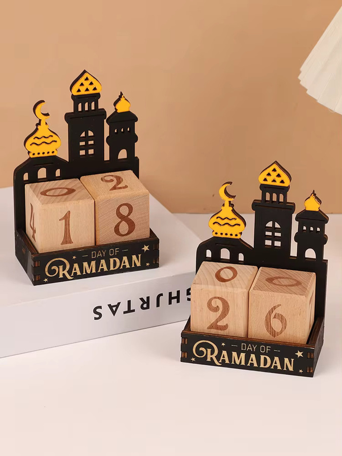 ZQNYCY Ramadan-Countdown-Kalender 2026 aus Holz in Schwarz als islamische Tischdekoration für Eid Mubarak - Bild 6