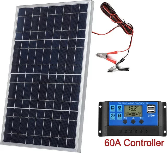 Tragbares Solar Ladegerät Set 18V 20W mit Controller und Krokodilklemmen für Outdoor und Haushalt - Bild 1