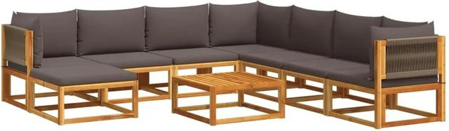 vidaXL 9-tlg. Garten-Sofagarnitur aus geöltem Akazienholz mit grauen Kissen aus Polyester und Polypropylen - Bild 1