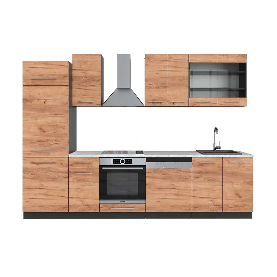Vicco Fame-Line Küchenzeile Goldkraft Eiche Anthrazit 300 cm mit Marmor-Optik und Soft-Close-Türen - Bild 2