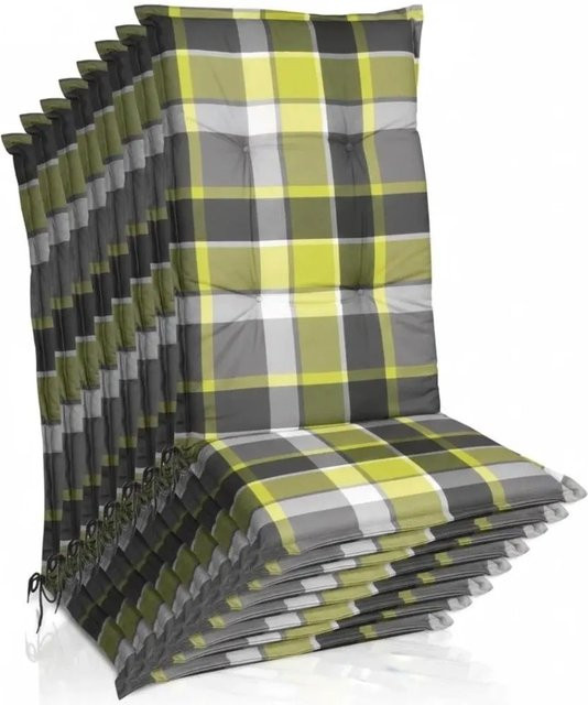 Beautissu 8er Set Hochlehner Auflagen Grün Kariert B/H: 120 x 50 cm - Bild 1