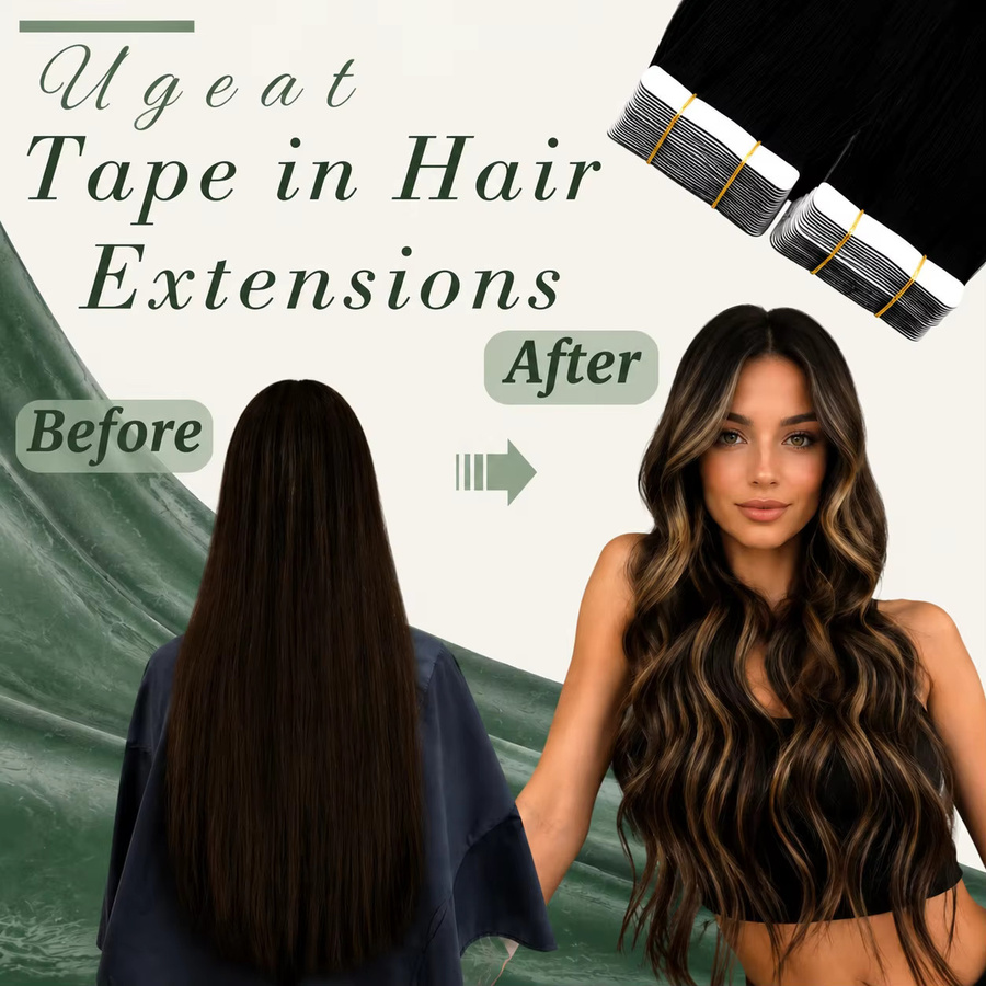 Ugeat Tape-in Haarverlängerungen Echthaar, Balayage, Glatt, 20 Teile - Bild 2