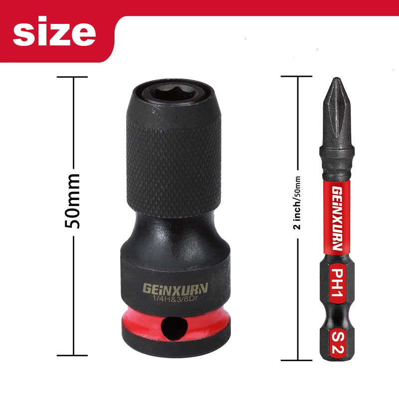 Geinxurn Schlagschrauber-Bithalter in Schwarz mit 1/2-Zoll-Vierkantantrieb und 1/4-Zoll-Schnellwechsel-Sechskant-Adapter sowie Schraubendreher-Bit - Bild 2