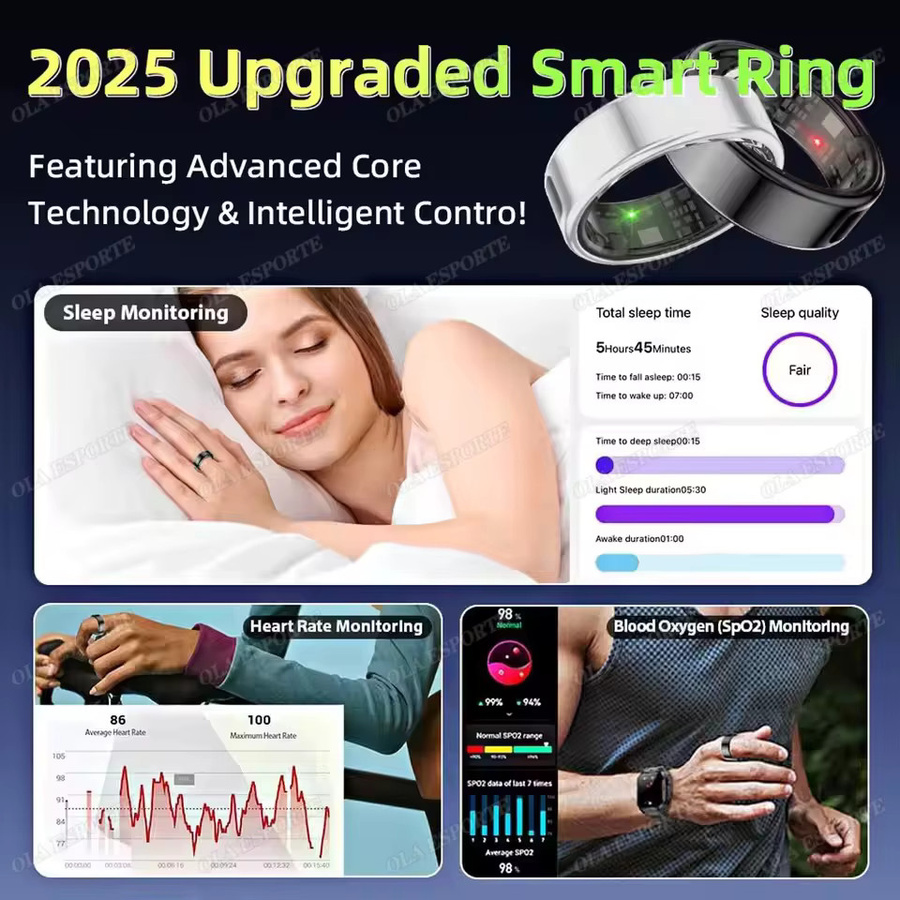 Ola Esporte SR08 Smart Ring mit LED-Display für Damen und Herren in Silber mit Herzfrequenz- und Blutsauerstoffmessung sowie 5ATM Wasserdichtigkeit - Bild 2