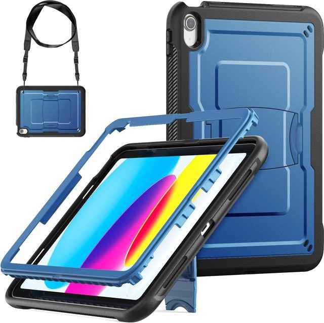 Apple iPad 10. Generation 10,9 Zoll Hülle mit Schultergurt und Ständer in Blau - Bild 1