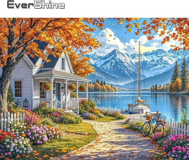 EverShine Diamant-Mosaik 5D-Stickerei Schneeberg mit Ahornblatt Wandkunst, Mehrfarbig - Bild 1