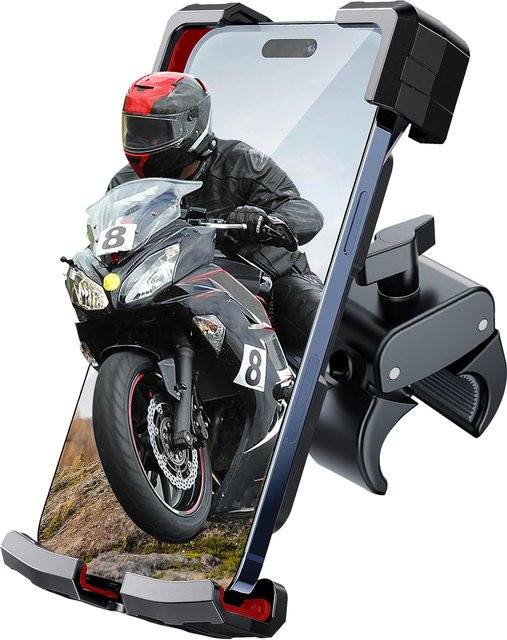 Motorrad-Telefonhalterung mit Dual Vibration Dampener und Upgrade-Lenkerclip in Schwarz für Motorrad und Fahrrad - Bild 1