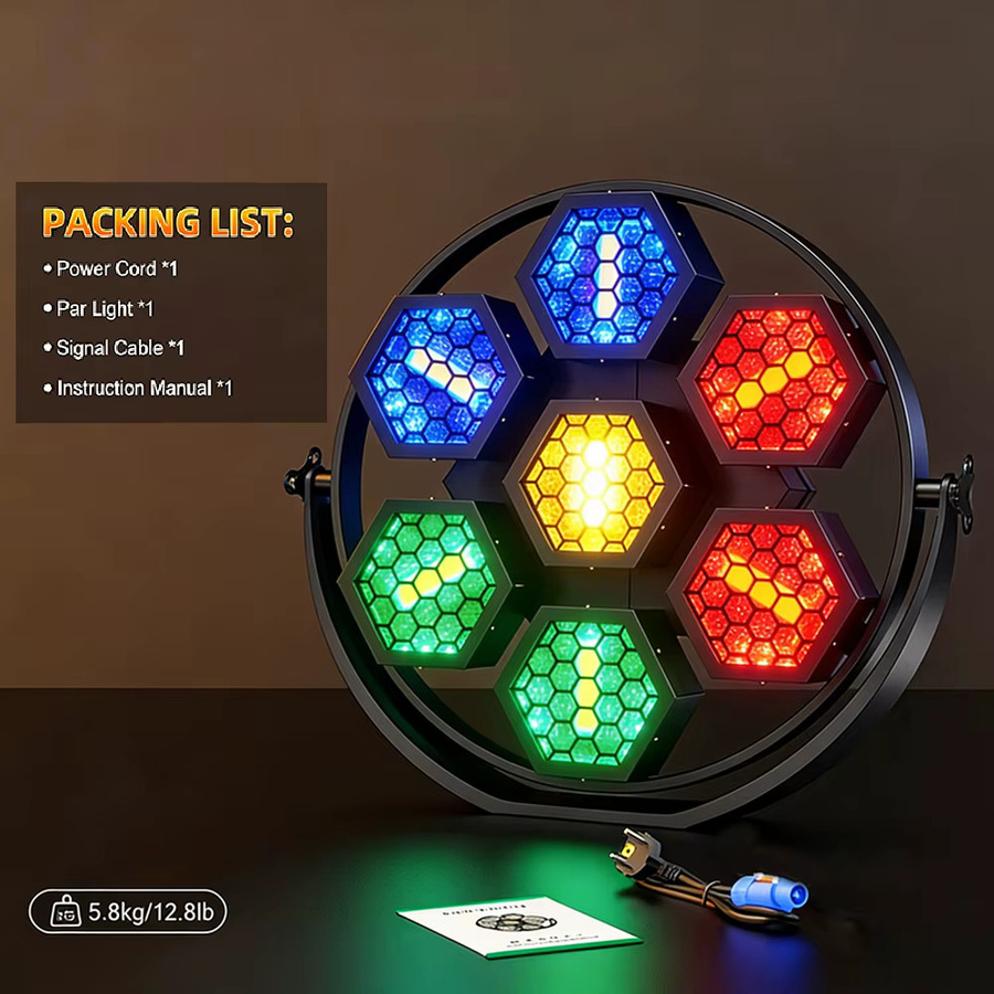 CHEGIT Professionelles COB LED Bühnenlicht mit DMX512, 7x50W Multicolour Retro Effekt für Club, Bar, Hochzeit und Festival, Schwarz - Bild 3
