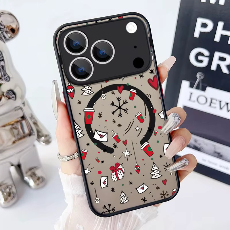 MOESOE Magnetische iPhone Schutzhülle mit Weihnachtsmuster, stoßfeste Magsafe kompatible Abdeckung in Schwarz und Multicolour - Bild 2