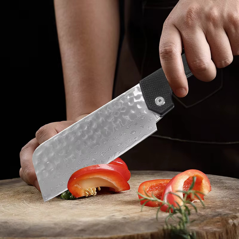 GuanQi Damaskus Stahl Klappmesser geschmiedet in Silber mit Schutzhülle - Bild 4