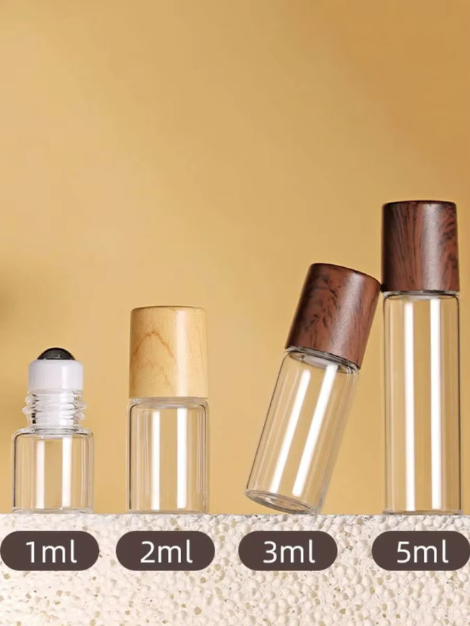 Glas-Rollflaschen für ätherische Öle, 1/2/3/5 ml, Bernstein/Klar, 20 Stück - Bild 1