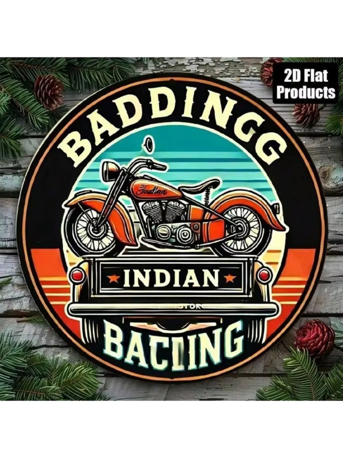 CIFBUY Retro Motorrad-Blechschild rund, Vintage Metall-Wanddekoration für Garage und Bar, Durchmesser: 30,48 cm, Mehrfarbig - Bild 3