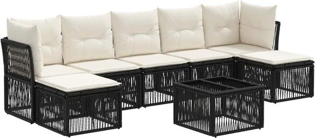 vidaXL Gartensofa-Set 8-teilig in Schwarz aus Poly-Rattan mit Polsterung und Couchtisch für Garten und Terrasse - Bild 1