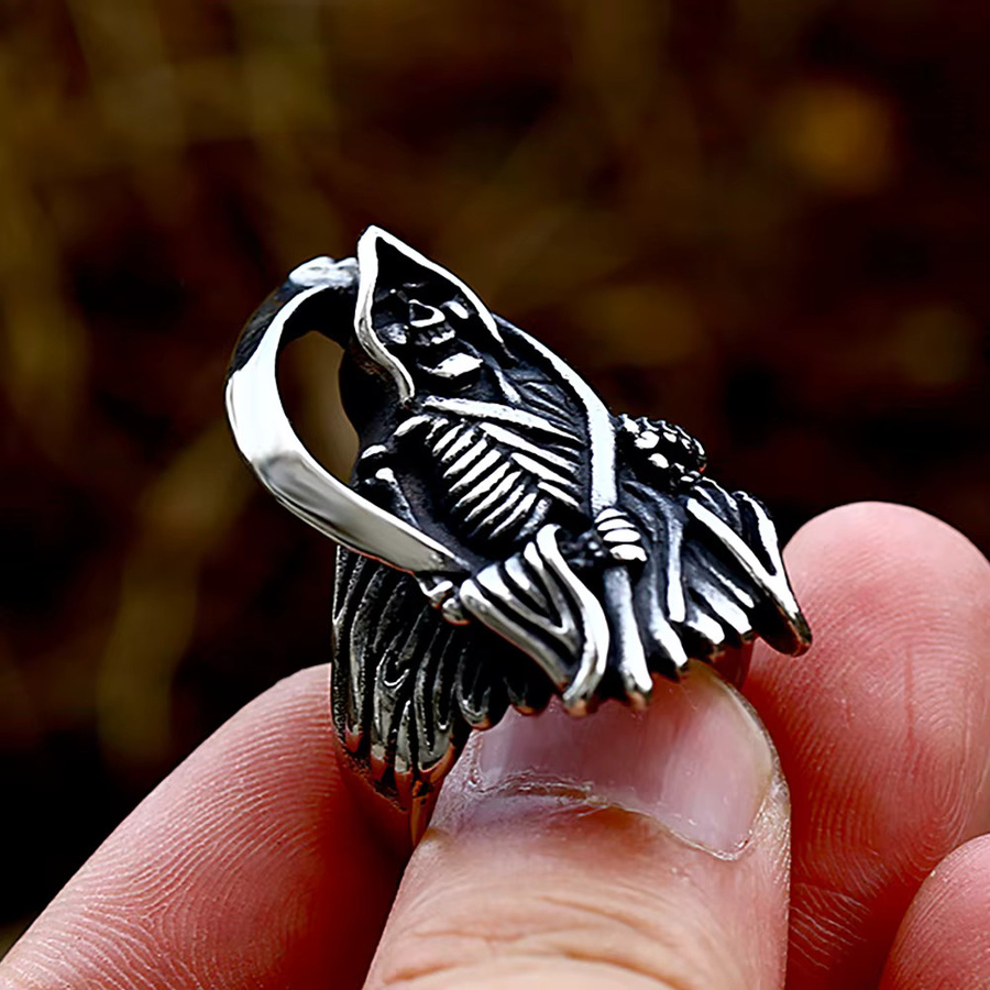 NORTHMAN Ring Totenkopf, Edelstahl, Silber, Herren, Vintage - Bild 4