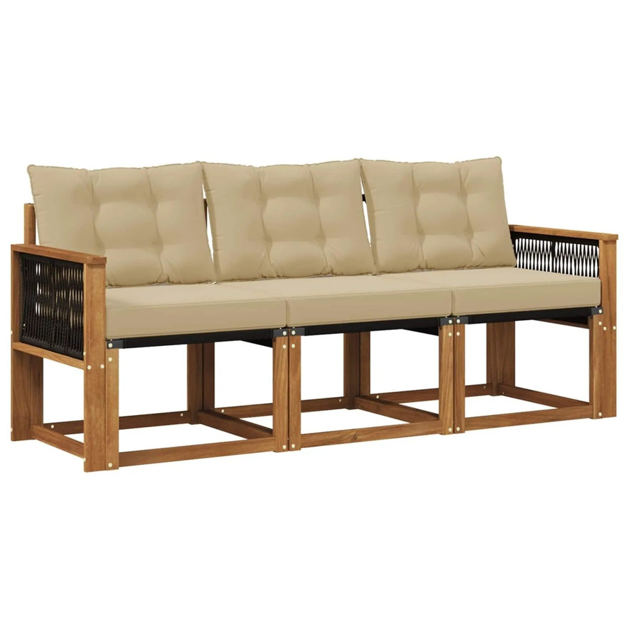 vidaXL Outdoor-Sofagarnitur aus Akazienholz mit Textilene und Kissen in Natur und Beige - Bild 2