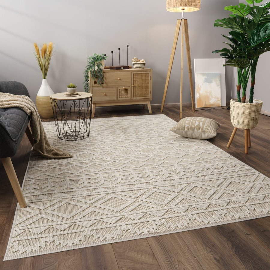 Teppich Munico in Creme und Beige im Boho-Ethnic-Stil, B/T: 80 x 150 cm - Bild 2