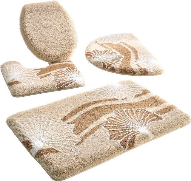 Hagemann Badematte Ginkgoblätter in Beige mit floralem Muster, rutschhemmend und für Fußbodenheizung geeignet - Bild 1