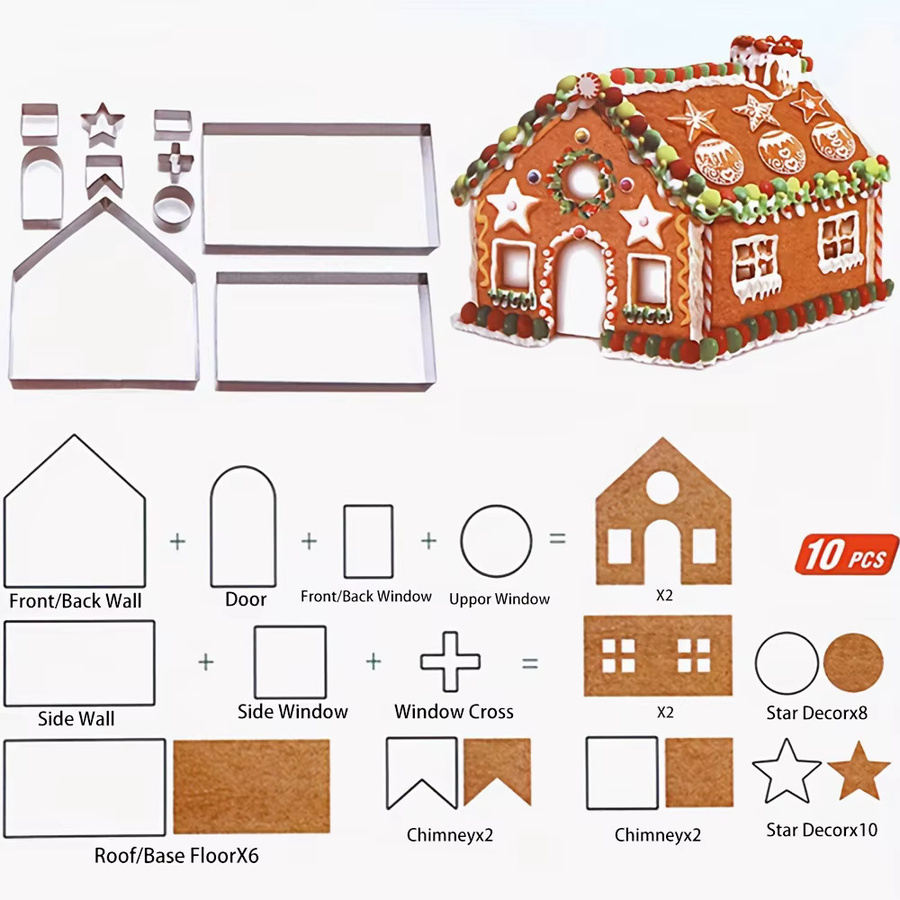 PLYS Ausstechform Lebkuchenhaus aus Edelstahl in Silber für Weihnachtsgebäck - Bild 2
