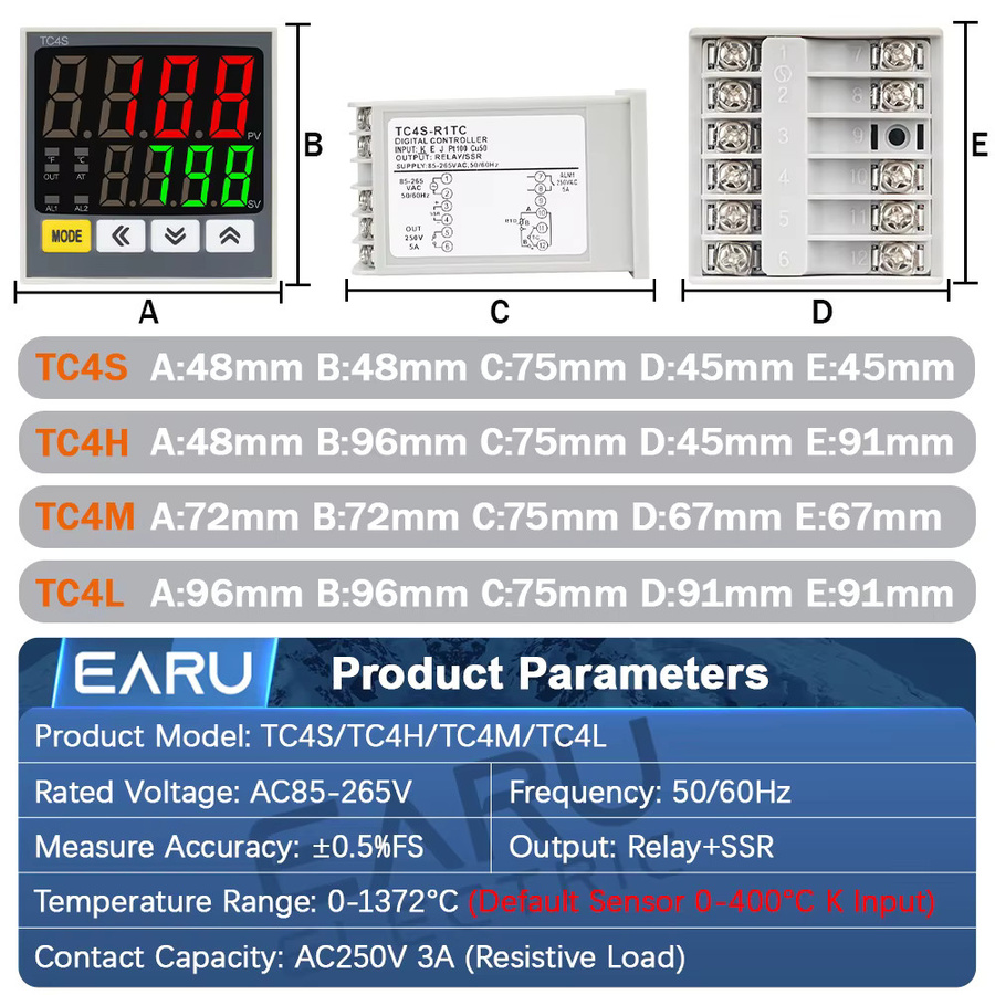 EARU Digitaler PID-Programmierbarer Temperaturregler Thermostat mit Spannungsausgang für Heiz- und Kühlinstrumente - Bild 2