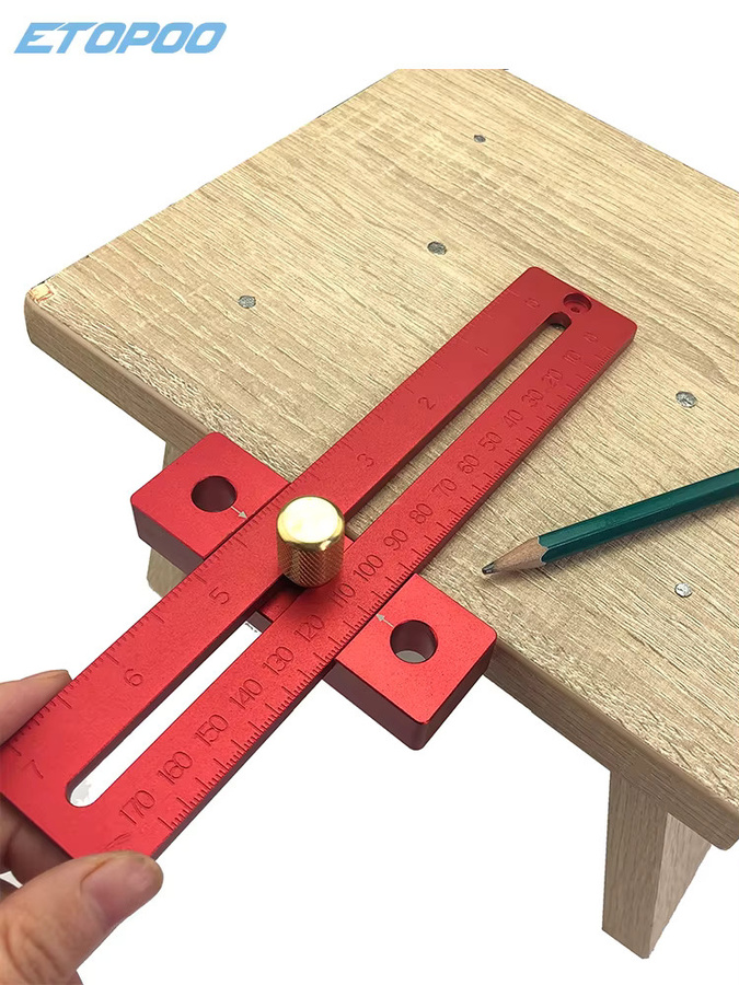 ETOPOO T-Typ Lochlineal aus Aluminiumlegierung in Rot mit Skala zur Holzbearbeitung und Markierung - Bild 2