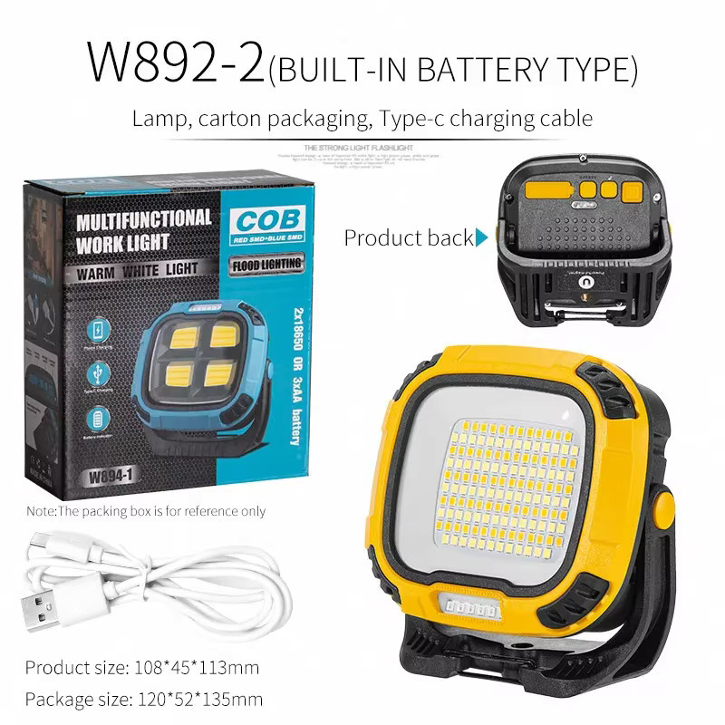 ESMARTER Tragbare LED-Laterne W892 mit Magnet und Akku, Wiederaufladbarer LED-Scheinwerfer für Camping, Garten und Arbeit, Gelb-Schwarz - Bild 3