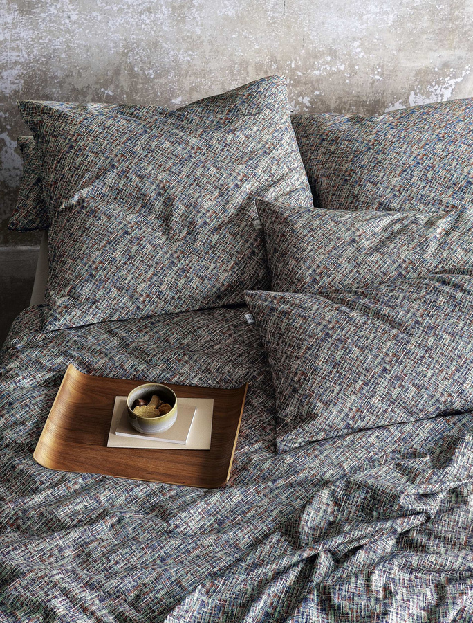 Irisette Mink Flausch Cotton Bettwäsche Weboptik Blau Rost B/H: 155 x 220 cm mit Kissen 80 x 80 cm - Bild 1
