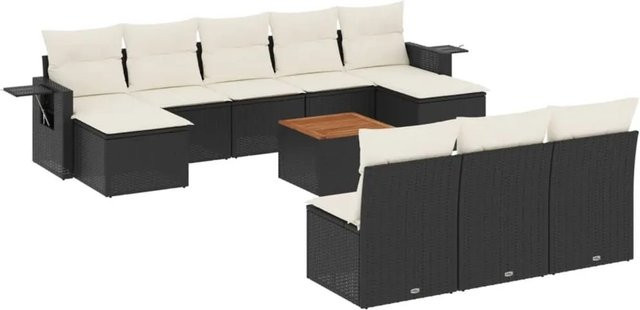 vidaXL 11-teilige Garten-Sofagarnitur aus Polyrattan in Schwarz mit Kissen und Akazienholz-Elementen - Bild 1