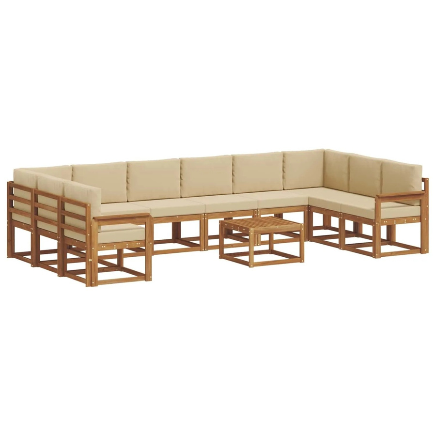 vidaXL Outdoor-Sofagarnitur aus Akazienholz in L-Form mit 11-teiligem Set, Farbe Natur und Beige - Bild 2