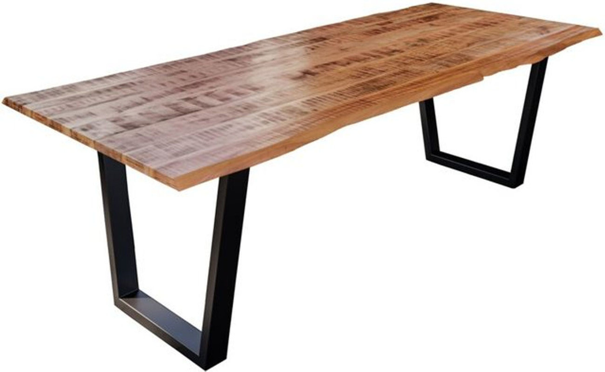 Sam Outillage Esstisch Dora aus Massivholz Mango mit Baumkante und V-Gestell, Farbe Natur und Schwarz, B: 240 cm, T: 100 cm, H: 77 cm - Bild 1