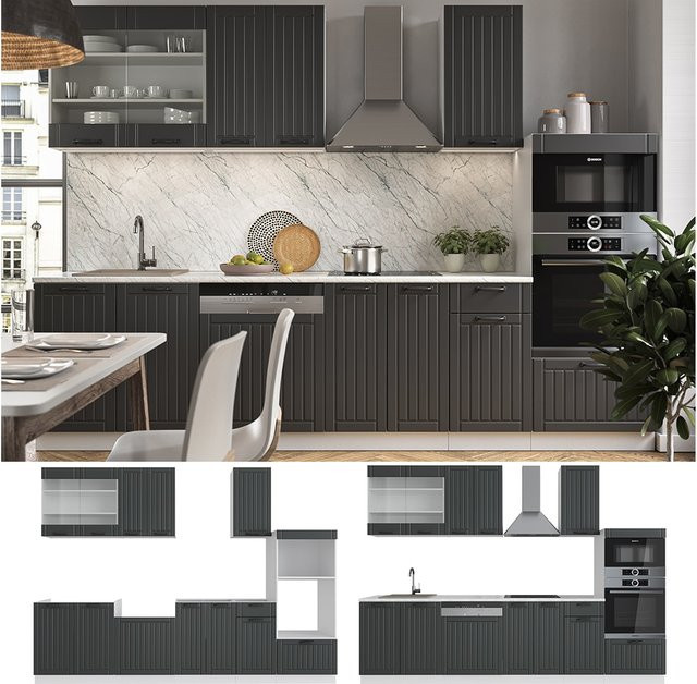 Vicco Küchenzeile Fame-Line Landhausstil in Anthrazit und Weiß, Breite: 240 cm - Bild 1
