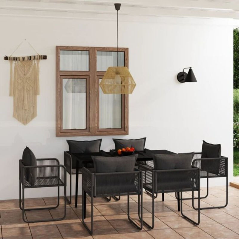 7-tlg. Gartenmöbel-Set aus Polyrattan und Glas in Schwarz von vidaxl - Bild 1
