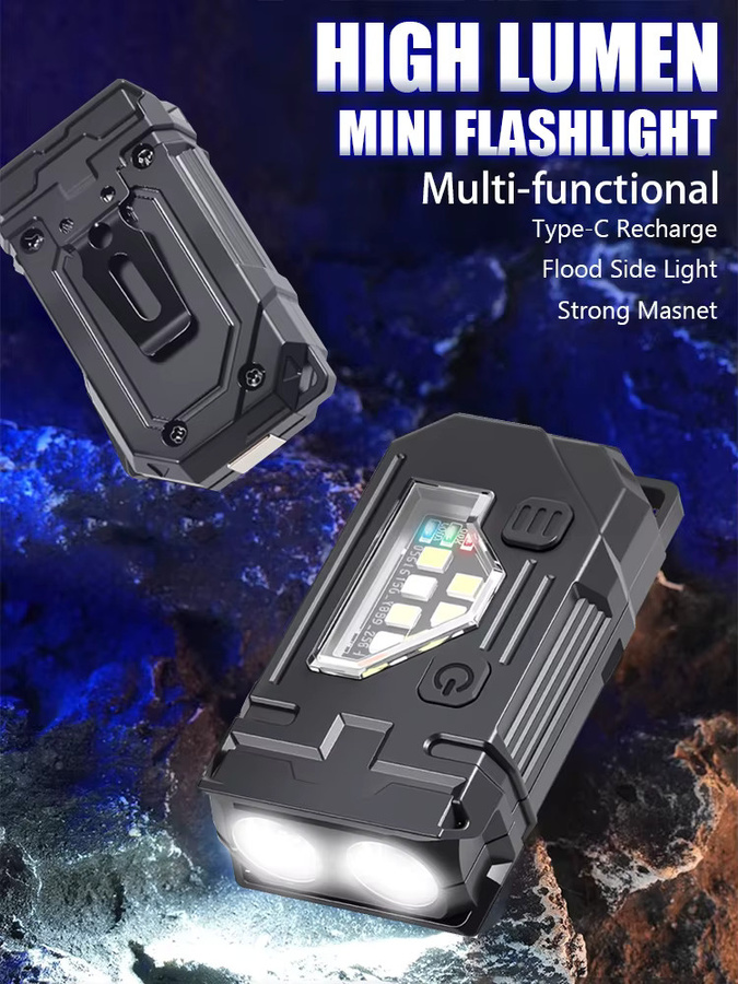 XIWANGFIRE Multifunktionale LED Taschenlampe mit Magnet und COB-Licht, wiederaufladbarer Mini-Schlüsselanhänger für EDC, Schwarz - Bild 5