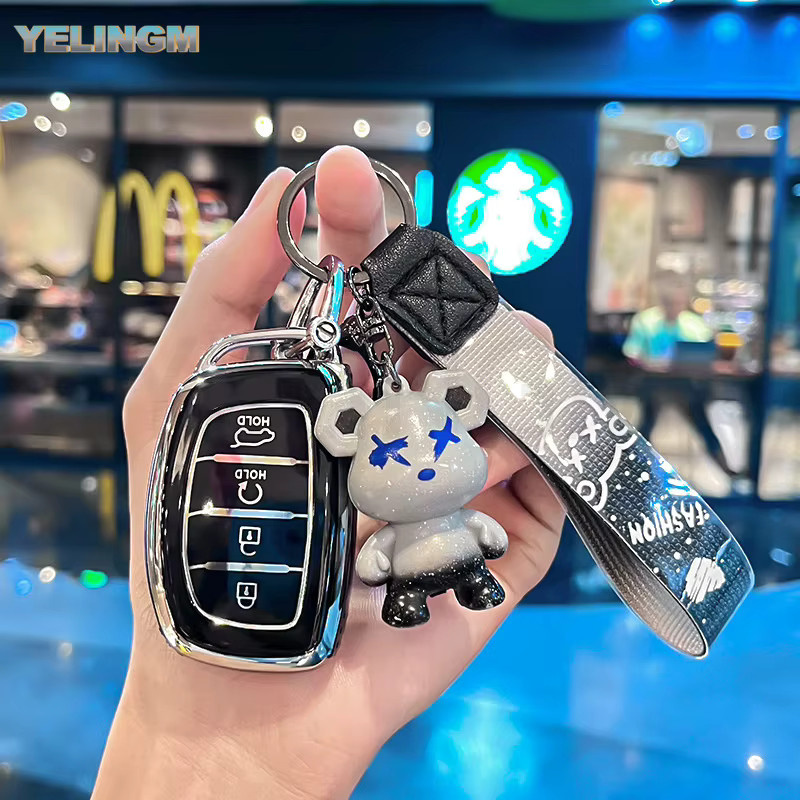 YELINGM TPU-Autoschlüsselhülle für Hyundai Tucson Santa Fe Sonata Elantra Creta Ix35 Ix45 I10 I30 I40 mit 4 Tasten, Transparent - Bild 3