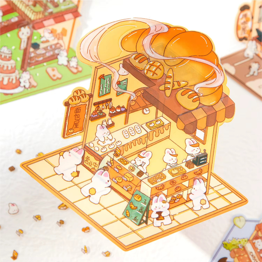 Cartoon 3D Food House Landschaft, 3D DIY Aufkleber, Bunt / Mehrfarbig - Bild 1