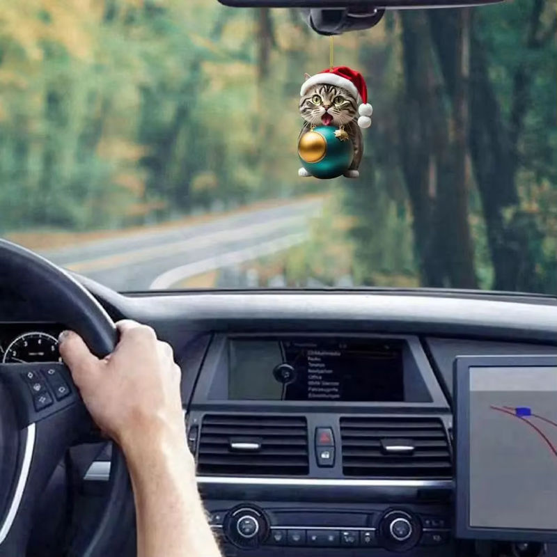 Niedlicher Weihnachts-Katzenanhänger aus Kunstharz als mehrfarbige Tier-Dekoration für den Weihnachtsbaum oder das Auto - Bild 3