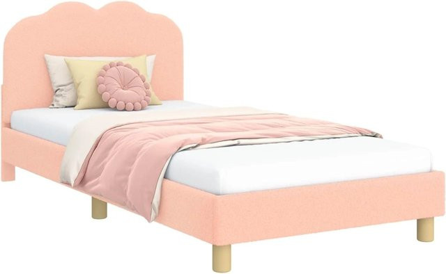 vidaXL Kinderbettgestell mit Kopfteil in Rosa aus Schafstoff mit Seitenfächern, B/T/H: 90 x 190 x 94 cm - Bild 1
