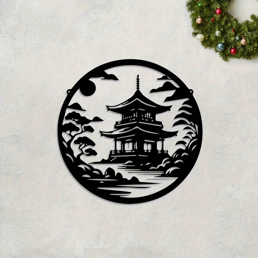 CIFBUY Japanische Pagoden-Zen-Garten-Wandkunst aus Metall in Schwarz als wetterfeste Gartendekoration - Bild 2