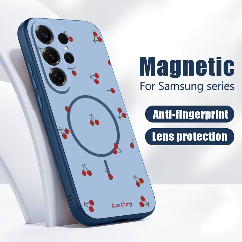 Magnetische Handyhülle mit Kirschmuster für Samsung Galaxy S26 S25 Ultra S24 S23 FE A56 A55 A36 A16 in Grau - Bild 2