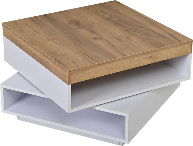 okwish Couchtisch mit LED Schubladen und drehbarer Tischplatte in Hochglanz Weiß, B/T/H: 65 x 65 x 40 cm - Bild 1