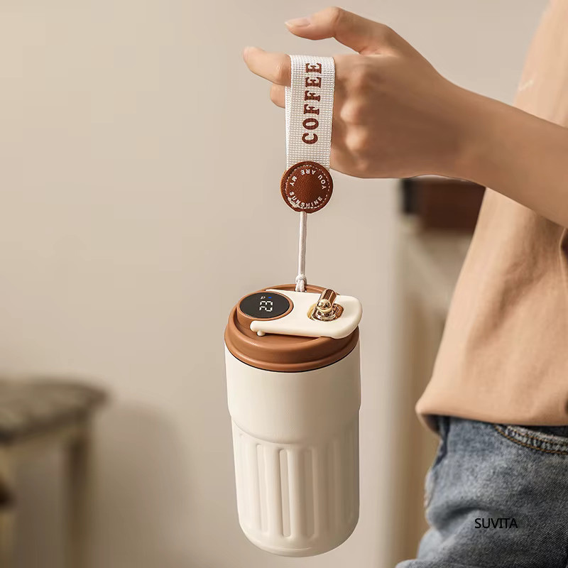 SUVITA Thermos Trinkflasche mit Smart Display Temperaturanzeige aus Edelstahl in Silber, 450 ml - Bild 4