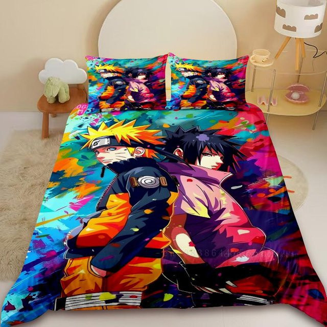Naruto Bettwäsche Set mit Uchiha Sasuke und Uzumaki Motiv, Mehrfarbig, B/H: 140 x 210 cm - Bild 1