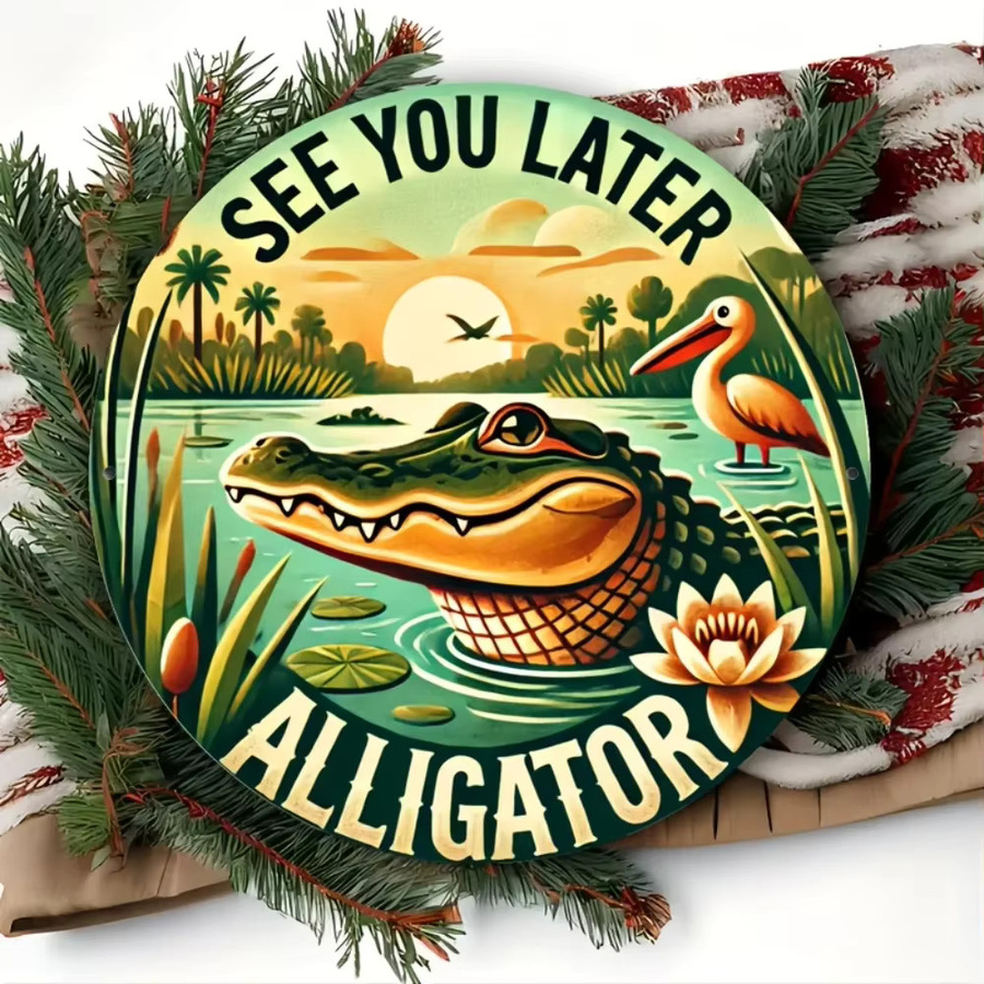 Potdemiel Vintage Alligator Metallschild Rund in Multicolour, Durchmesser: 20 cm - Bild 3