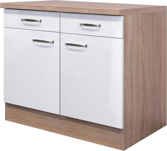 Flex-Well Küchen-Unterschrank Valero in Weiß Hochglanz und Sonoma Eiche, B/H/T: 100 x 86 x 60 cm - Bild 1
