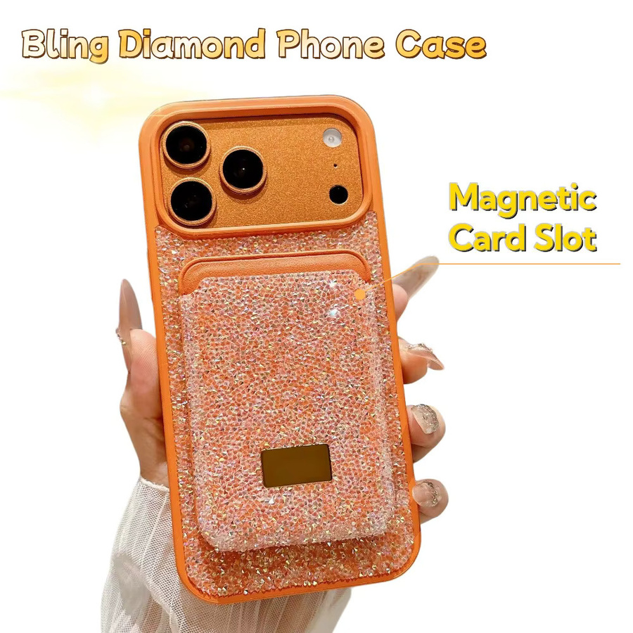Elegante Glitzer-Strass-Hülle mit magnetischem Kartenfach für Apple iPhone 17 Pro Max, 16, 15, 14 Plus und 13 Pro in Weiß - Bild 3