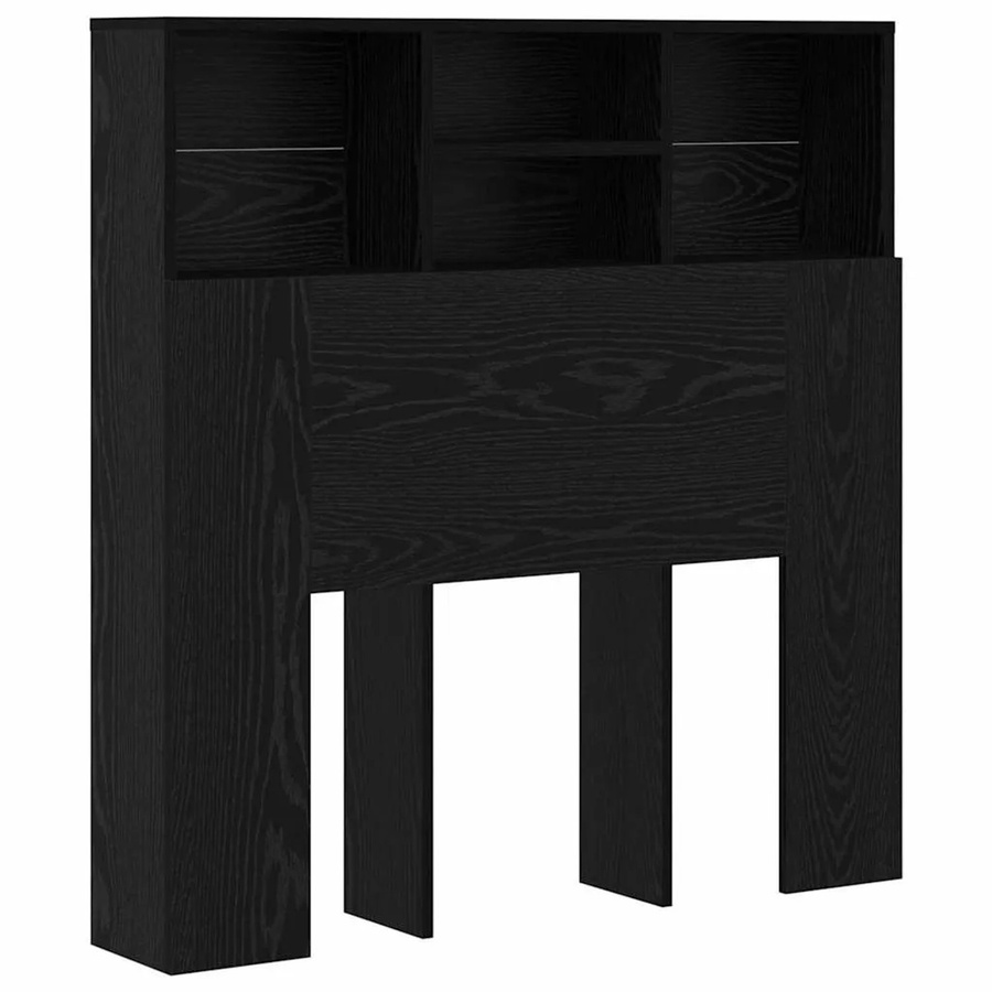vidaXL Kopfteil Schrank in Schwarz und Eichen-Optik, Wandmontiertes Bettregal für das Schlafzimmer, B/T/H: 100 x 19 x 103,5 cm - Bild 2