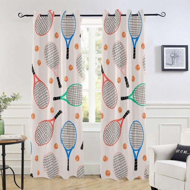 Yiran Furniture Tennis Fenster Vorhänge mit Ball-Motiv für Kinder und Teenager, 2er-Set, Grün/Mehrfarbig, B: 55 cm, H: 120 cm - Bild 1