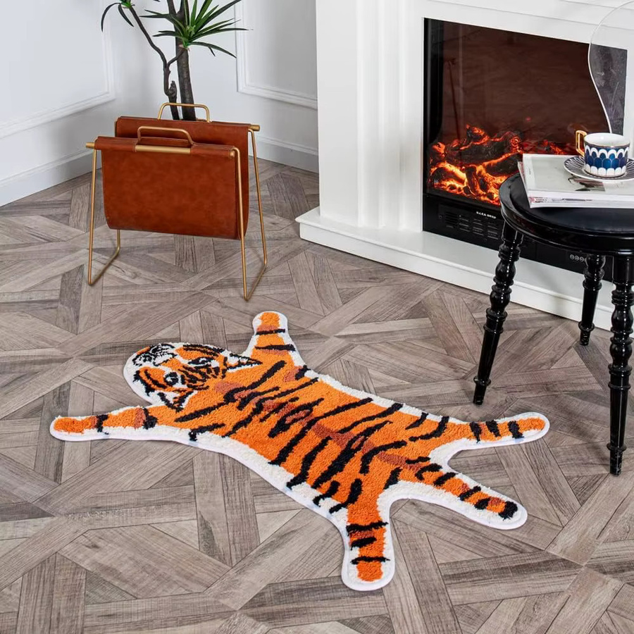 VIKAMA Tigerteppich in Orange aus Kunstfell, rutschfest und wärmend für Schlafzimmer und Flur - Bild 2