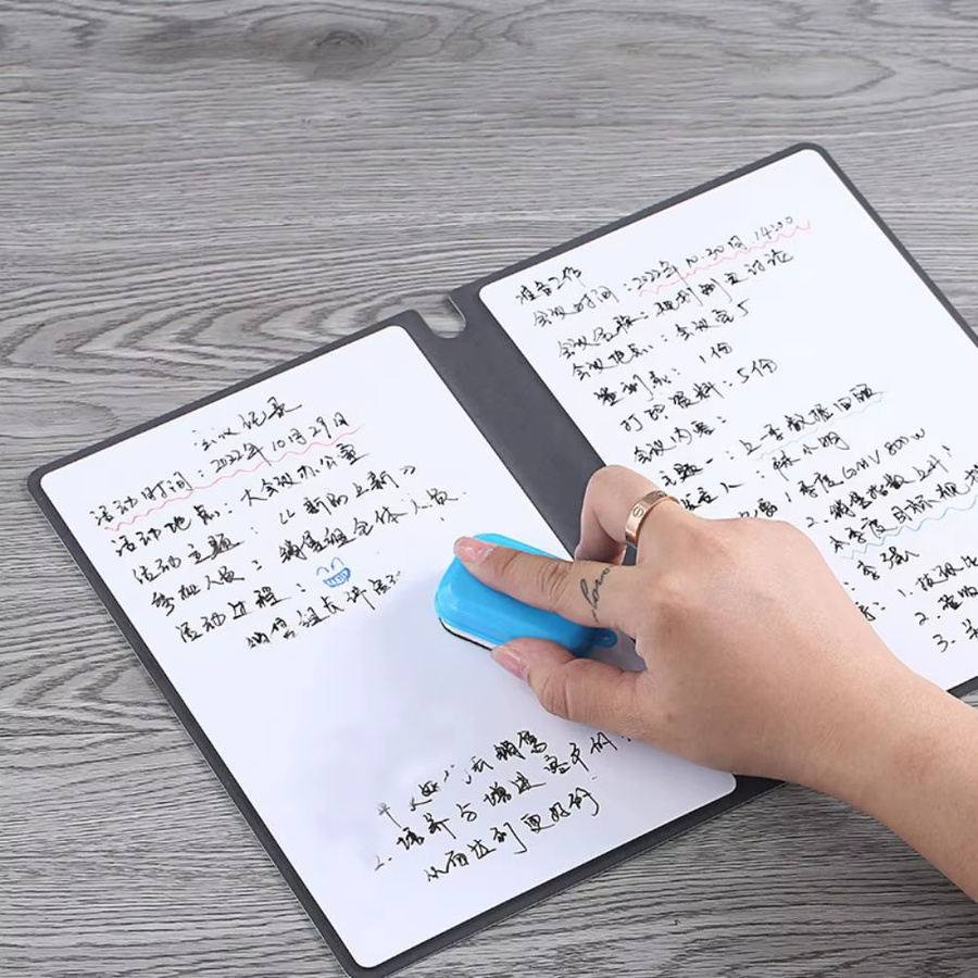 Wiederverwendbares A4-Whiteboard-Notizbuch aus Kunstleder mit Whiteboard-Stift und Löschtuch in Weiß und Grün - Bild 2