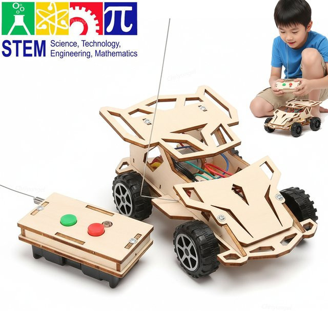 Chriyungel DIY Holz-Ferngesteuertes Auto Rennwagen-Bausatz, Holz - Bild 1